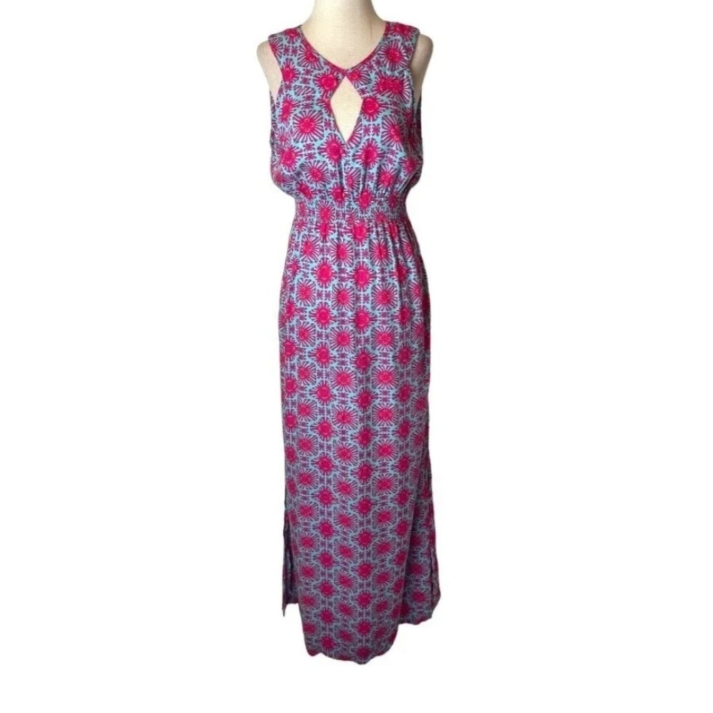 Escapada Living Blue/Red Geometric Maxi Dress Lightweight‎ Beachy Summer